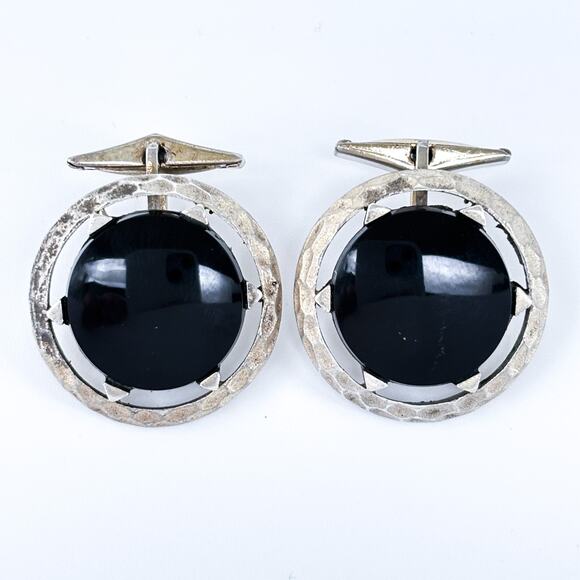 Vintage Sterling Silver 925 Black Onyx Cufflinks Men’s Jewelry - Picture 2 of 6
